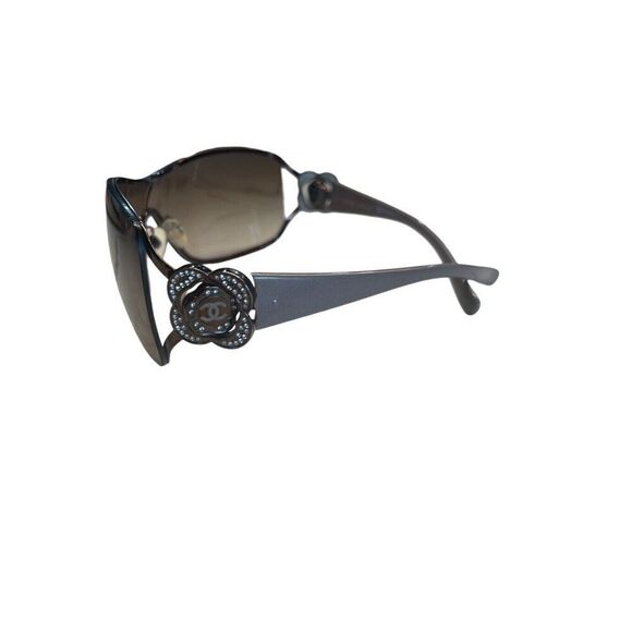 RARE CHANEL SUNGLASSES CAMELLIA SWAROVSKI CRYSTALS Platinum Gray VINTAGE Flower - Picture 3 of 13